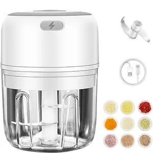 Portable Electric Food Chopper Mincer, USB Rechargeable Wireless Mini Garlic Chopper For Nut Vegetable Fruit Food Kitchen, Easy To Clean, Stainless Steel Cordless 250ml/8.45oz Powerful Meat Grinder And Masher