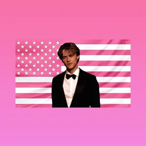 Conrad Fisher Pink USA Flag, Beach Romance Heartthrob Aesthetic Pink American Flag, Hot Guy Wall Tapestry, Trendy Dorm & Bedroom Decor