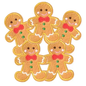 5pcs Christmas Gingerbread Man Felt Applique Embroidery Patch