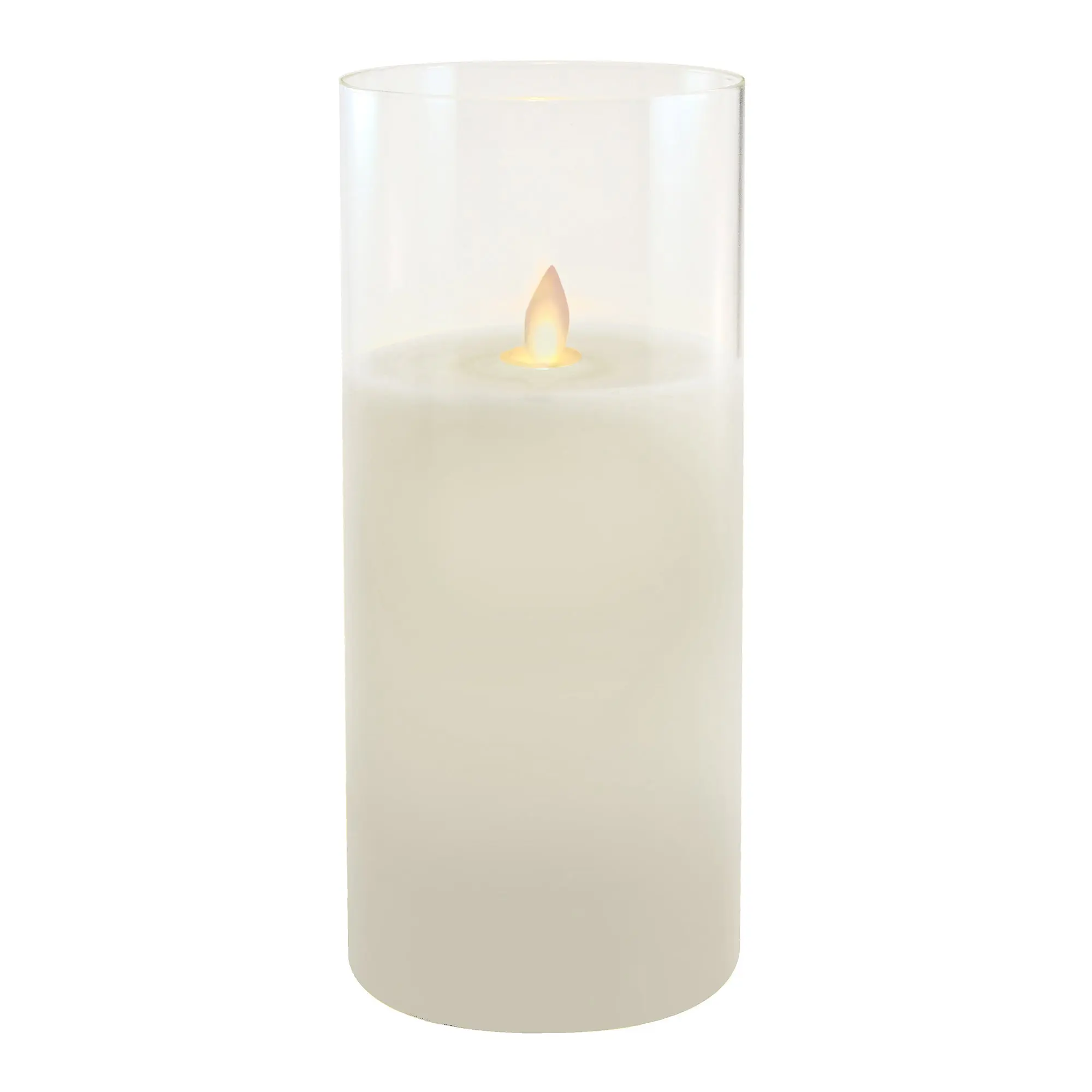 LumaBase 8" Glass Hurricane Battery-Powered LED Candle Light - Battery Lamp, Wax-Filled Glass, Classic Realistic Moving Flame, Natural Light, Modern Industrial Home Decor Lighting, Amber Ambient Bedroom Indoor Lighting, Not Smart Devices