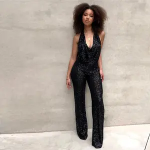Women's Fashion Jumpsuit 2025 Export Backless Sequin Jumpsuit Slim Fit Sleeveless Jumpsuit