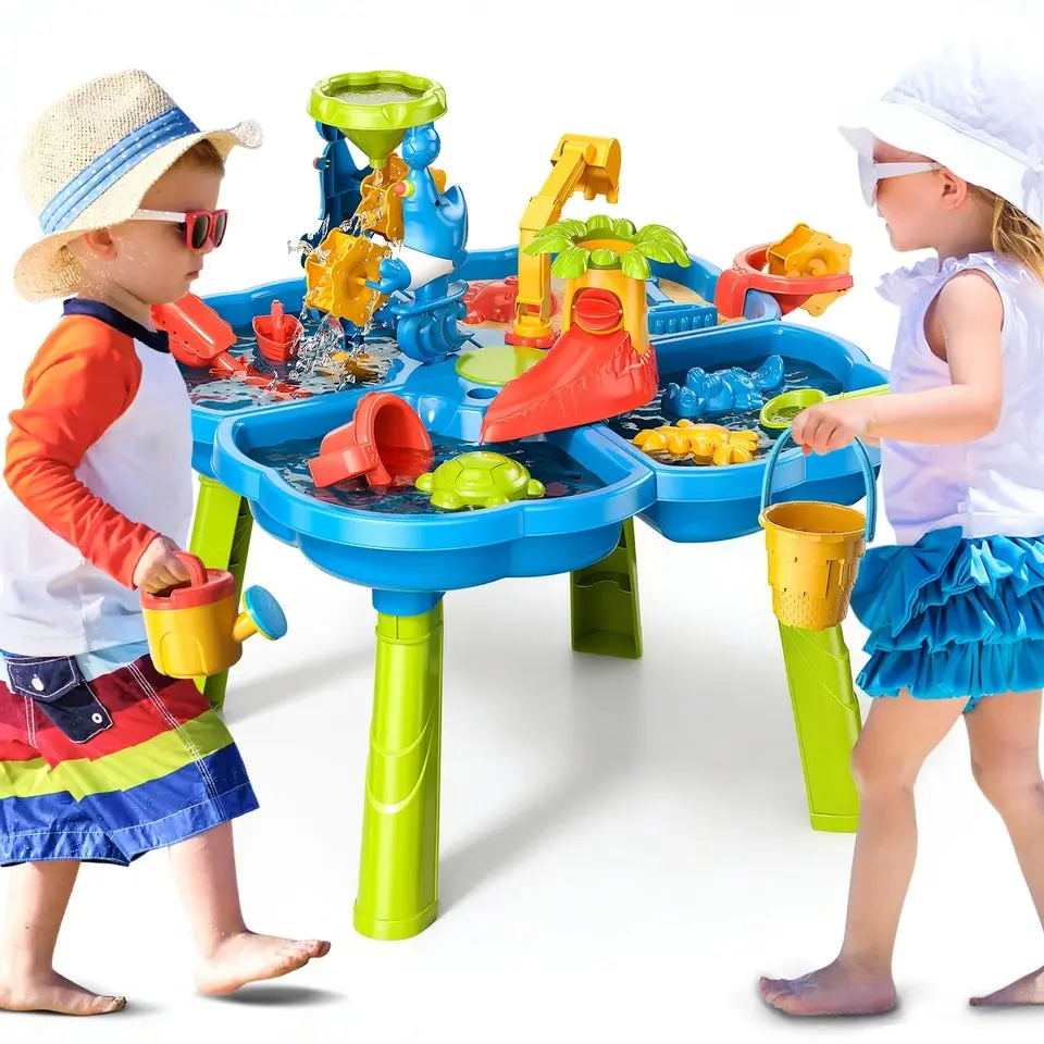 Sand Water Table for Toddlers, 4 in 1 Sand Table and Water Play Table, Kids Table Activity Sensory Play Table Beach Sand Water Sand Toy for Outdoor Backyard for Toddlers Age 2-4 Gift