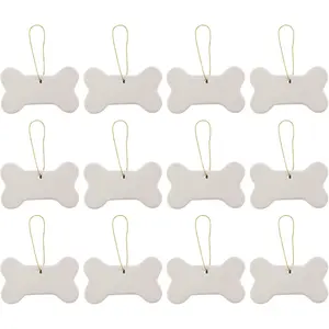 Ready to Paint DIY Ceramic Bisque Bone Shape Ornaments with Hanger for Christmas Tree and Holiday Decoration Pack of 12