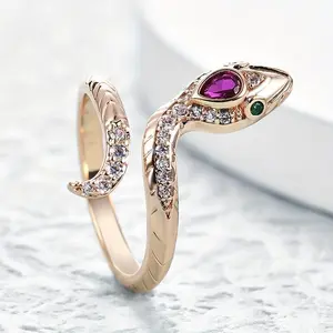 Xjruixi Women's Minimalist Small-Size Snake Ring - Micro-Inlaid Synthetic Zirconia, Minority Designer-Created, Fashionable Index Finger Statement Jewelry, Statement Jewelry Rings