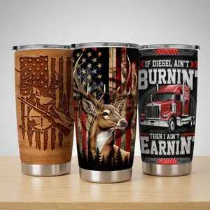 SANDJEST Hunting Collection 20oz Coffee Tumbler with Lid, Portable Travel Mug, Stainless Steel Insulated Drinkware for Birthday Father's Day Men Gift