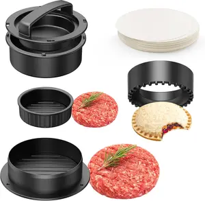 Hamburger Press, 4-in-1 Burger Press Patty Maker Slider, Stuffed Burgers Sandwich , Meat Beef Veggie Hamburger Patty Mold with 100 count Wax Disc Papers