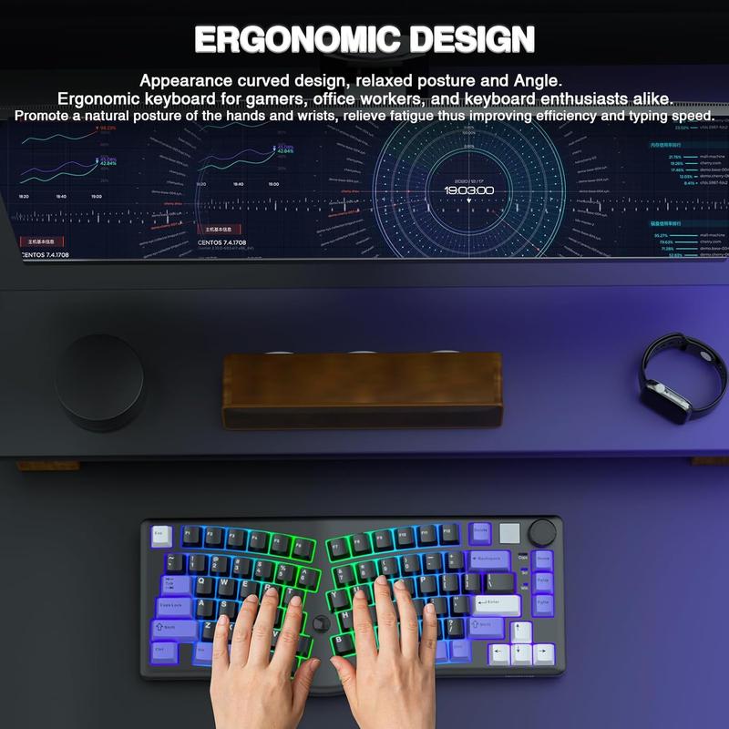 HOT LEOBOG Alice A75 Ergonomic Keyboard, Wireless Mechanical Gaming Keyboard Tri-Mode BT5.0/2.4G/Wired with Joystick and Knob, 75% Layout RGB Backlit Gasket Hot Swappable Linear Switches for Win Mac PC