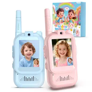 Video Walkie Talkies for Kids, Handheld 2Pack Rechargeable Video Intercom KidsWalkies Talkies, Indoor Outdoor Toys forFamily Games, Outside, Camping, Hikingfor Boys Girls Ages 3-12 (Blue/Pink) Colorful Remote