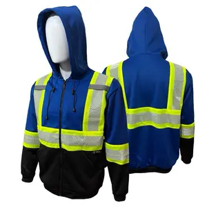 Men’s Blue High Visibility Reflective Zip Up Sweater with Heat Transfer Reflector - Menswear