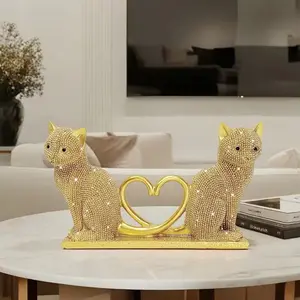 Shining Heart Cat Couple Statue, Romantic Home Decor, Creative Birthday Gift, Perfect for Desktop, Balcony, Desk, Living Room, Bedroom