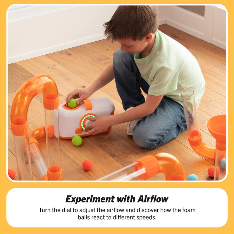 Fat Brain Toys Air Toobz Air-Powered STEM Building Toy for Kids & Teens Ages 3+ with 20 Foam Balls & Auto Shut-Off Feature