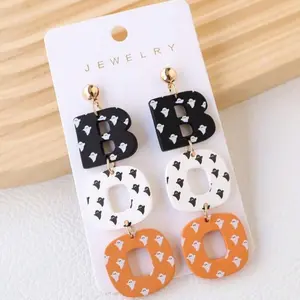 1 pair Halloween ghost printed acrylic earrings & polymer clay Boo earrings