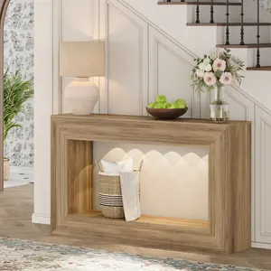55" Long Console Tables with LED Lights, Narrow Console Tables for Entryway, 2-Tier Table Behind The Sofa, Modern Hallway Accent Table for Living Rooms, Corridors, and Foyers