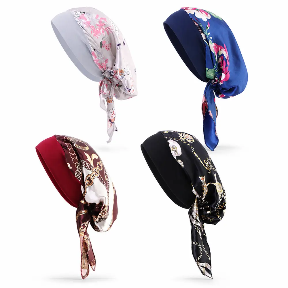 4-pcs women headscarf hat with elastic wide edge, soft and breathable, suitable for chemotherapy patients with hair loss and daily wear