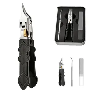 Black Anti-Slip Grip Gear Lock Nail Clipper Set with Ultra-Sharp Tips for Precise Access to Nail Grooves Professional-Grade Manicure Tool for Men Seniors Curved Sharp Blades Non-Slip Ergonomic Handle Durable Safe Construction