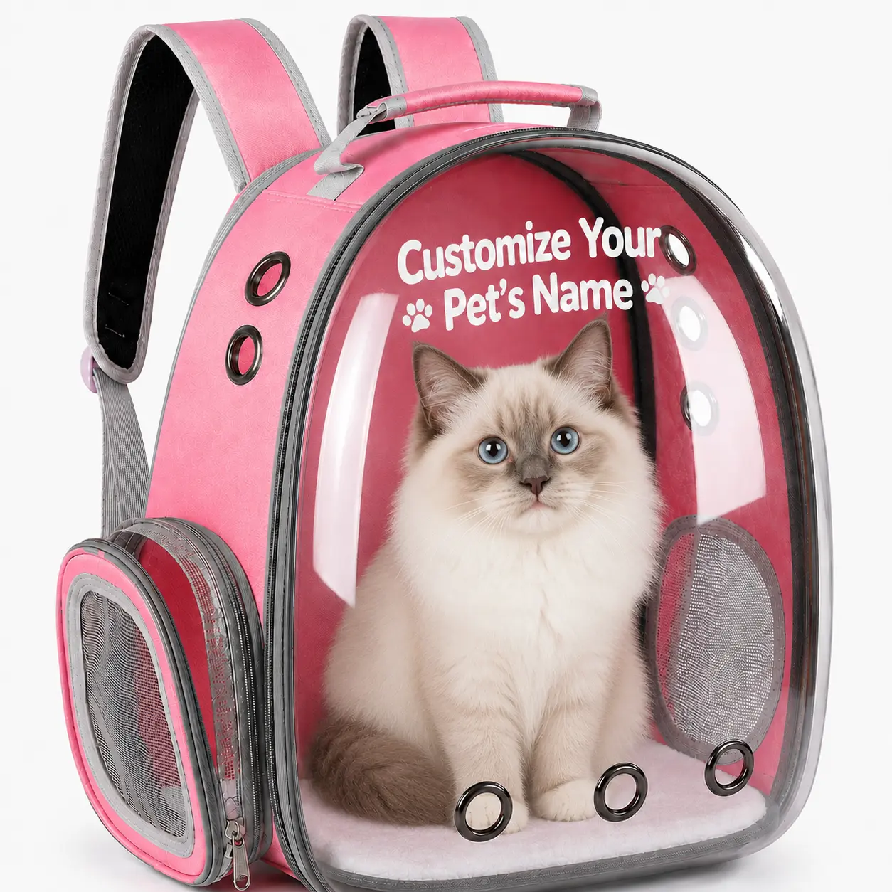 Pink Cat Backpack Carrier with 1 DIY Letter Sticker Sheet, Transparent Bubble Dome Pet Travel Backpack, Breathable Design & Padded Straps for Small Cats, Puppies, Bunnies, Walking, Vet Visits & Trips