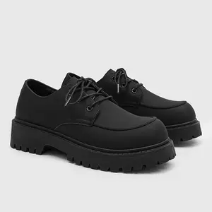 Men's Derby Shoes New British Style Casual Leather Shoes Thick Sole Height Increasing Workwear Large Toe Shoes