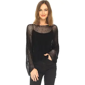 Womens Sheer Blouse Top Knit Lightweight Shrug Sweater Poncho