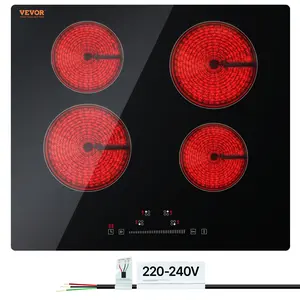 VEVOR Built in Electric Stove Top, 23.2 x 20.5 inch 4 Burners, 240V Glass Radiant Cooktop with Sensor Touch Control, Timer & Child Lock Included, 9 Power Levels for Simmer Steam Slow Cook Fry