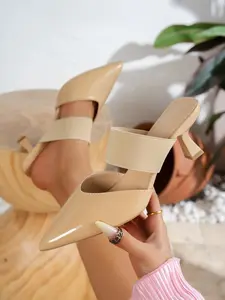 Women's Summer New Pointed Toe High Heel Mules, Elastic Band Wrap Design, Comfortable Non-Slip Sole, Fashionable Commuter Shoes