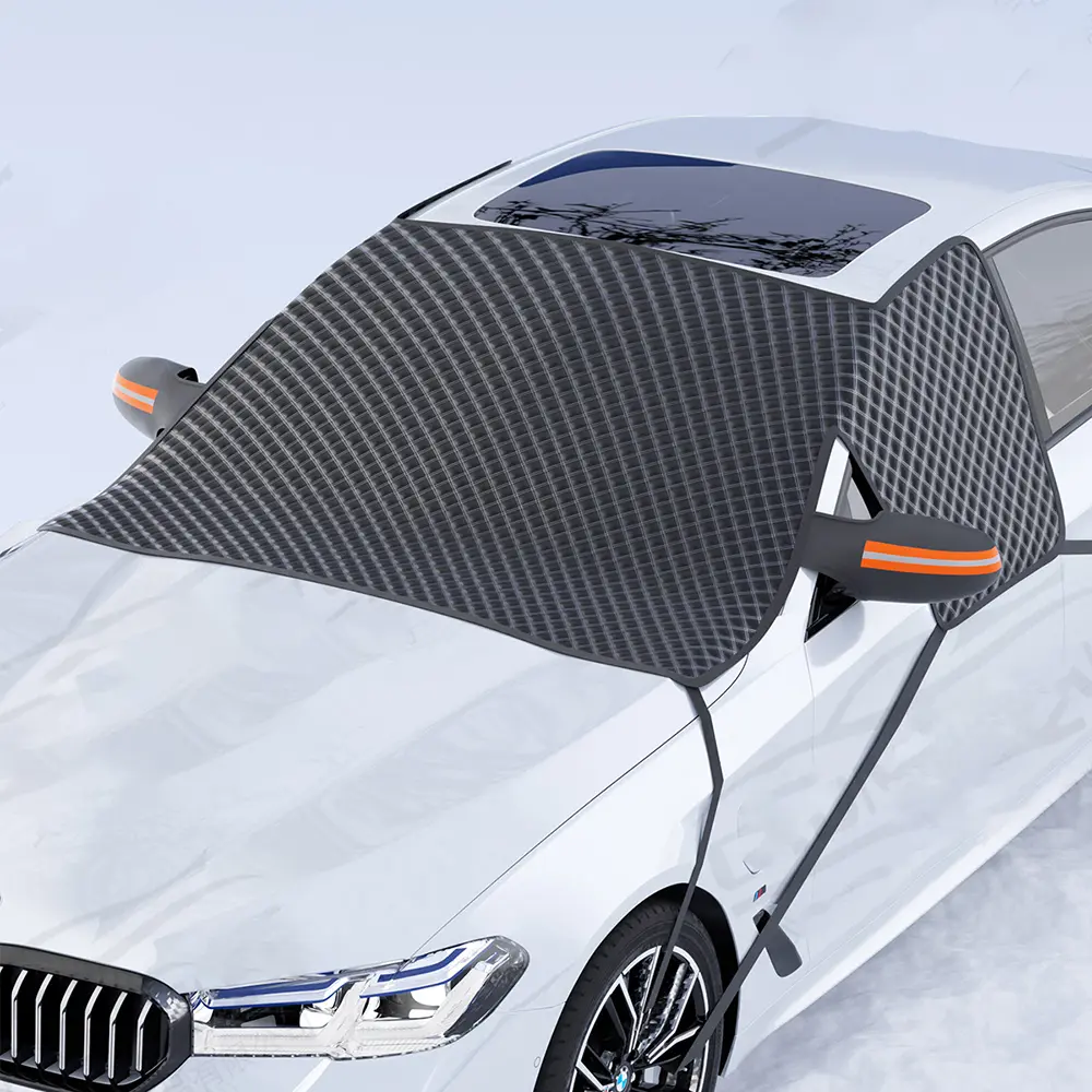 Oxford Three-Window Six-Buckle Car Snow Cover, Front Windshield Frost Protection, Winter Half Hood Car Jacket, Anti-Snow Shield
