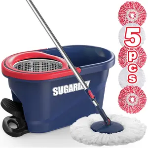 SUGARDAY Electric Spin Mop and Bucket System with Wringer Set for Floor Cleaning, Red