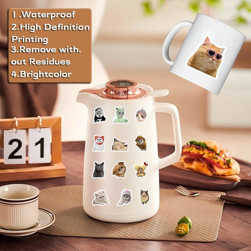 100PCSFunny Cat Meme Stickers for Adults,  Cute Cat Expression Waterproof Vinyl Stickers Pack for Water Bottle, Laptop, Scrapbook, Luggage, Pet Animals Decals, Party Supplies