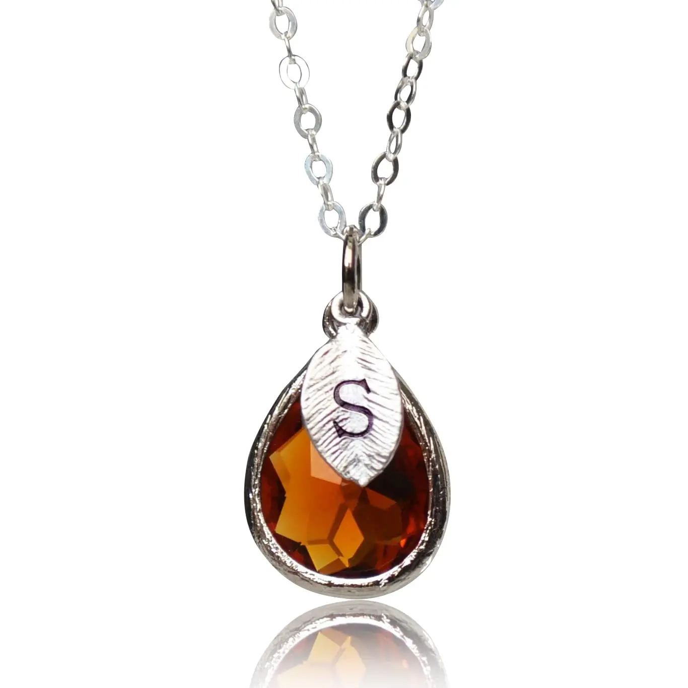 Personalized Topaz Necklace, November Birthstone Necklace, Teardrop Bridesmaid Necklace, Custom Initial Necklace, Birthday Gift for Her