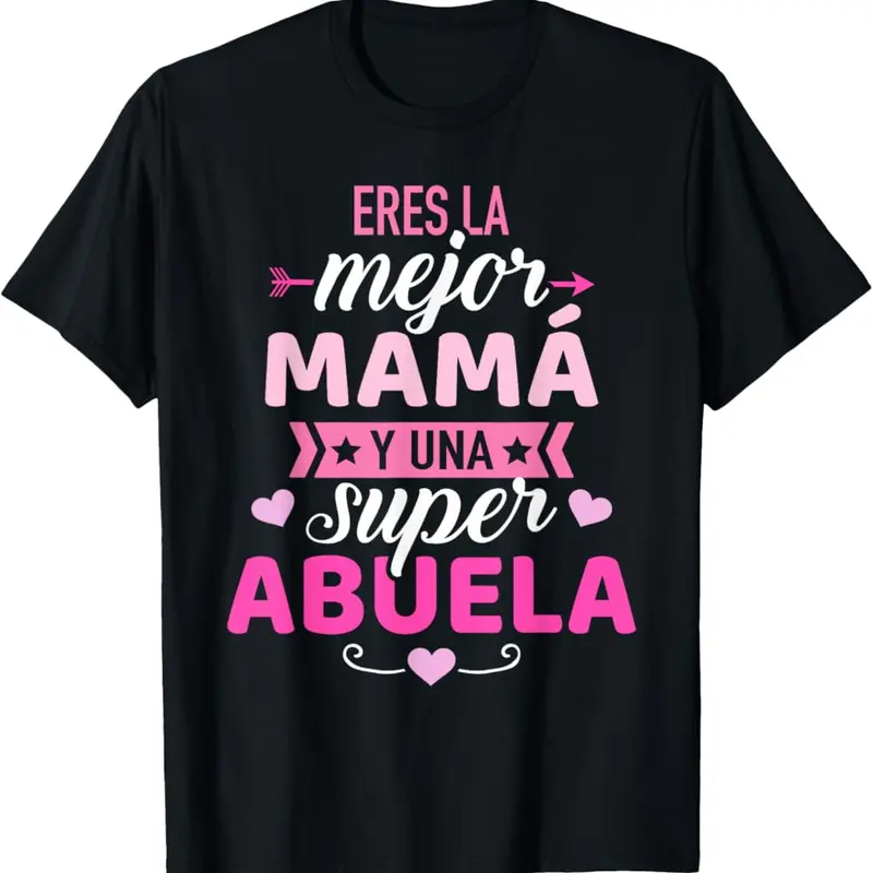 Women's Black Mother's Day T-Shirt with Pink Letter Print - Designed by Mejor Mama, short-sleeved crew neck, comfortable cotton, machine washable, the perfect gift for mom, suitable for all seasons |     Mother's Day Theme Fit Top Fabric Crewneck