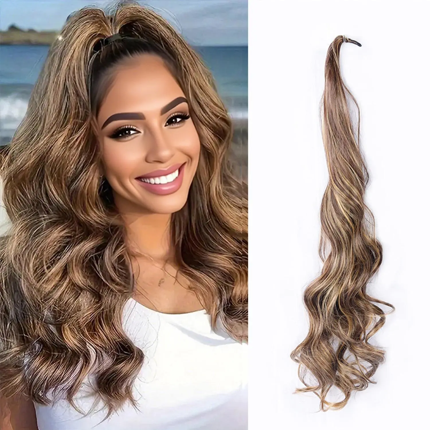 VOSILK Ponytail Extainson 32 Inch Flexible Wrap Around Ponytail Hair Extension Long Wavy   hair Extension  For Women and Girls