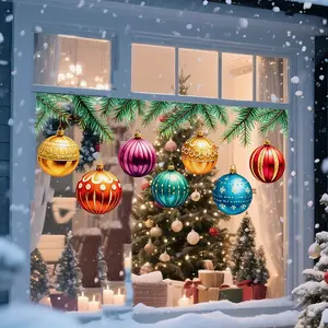 A Christmas tree branch bauble electrostatic adsorption glass sticker for window decoration and beautification D18821-KR
