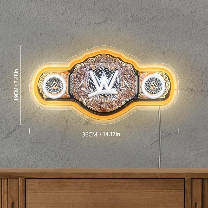 WWE World Championship Belt Neon Sign Wrestling Neon Light LED Wall Decor for Gaming Bedrooms, Match Parties, Sports Fan Gifts, Wrestling Gifts, Sports themed Lighting, Gym Decor and Man Cave