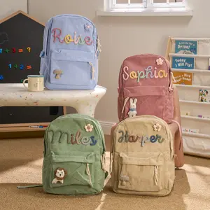 Personalized Corduroy Backpack Custom Name Kids School Bag Toddler Preschool Backpack Back to School Gift for Boys Girls