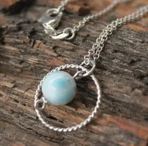 Handcrafted Larimar Pendant Necklace – Sterling Silver Circle with Natural Caribbean Stone