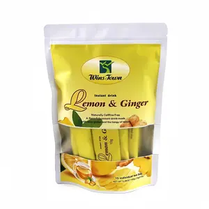 WinsTown Lemon Ginger Tea - 15 Individual Tea Bags, Caffeine-Free Instant Flavored Powder, 24-Month Shelf Life, Ideal for Everyday Drinking, 24 Months