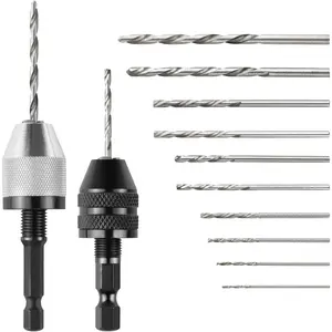 12 Pcs Hand Tools Kits Including 10 Pcs 0.8-3.0 mm Drill Set,2 Keyless Drill Chuck with 1/4 inch Hex Shank Drill Adapter,0.3-3.6 mm 3-jaw Drill Chuck,Christmas Party Gifts
