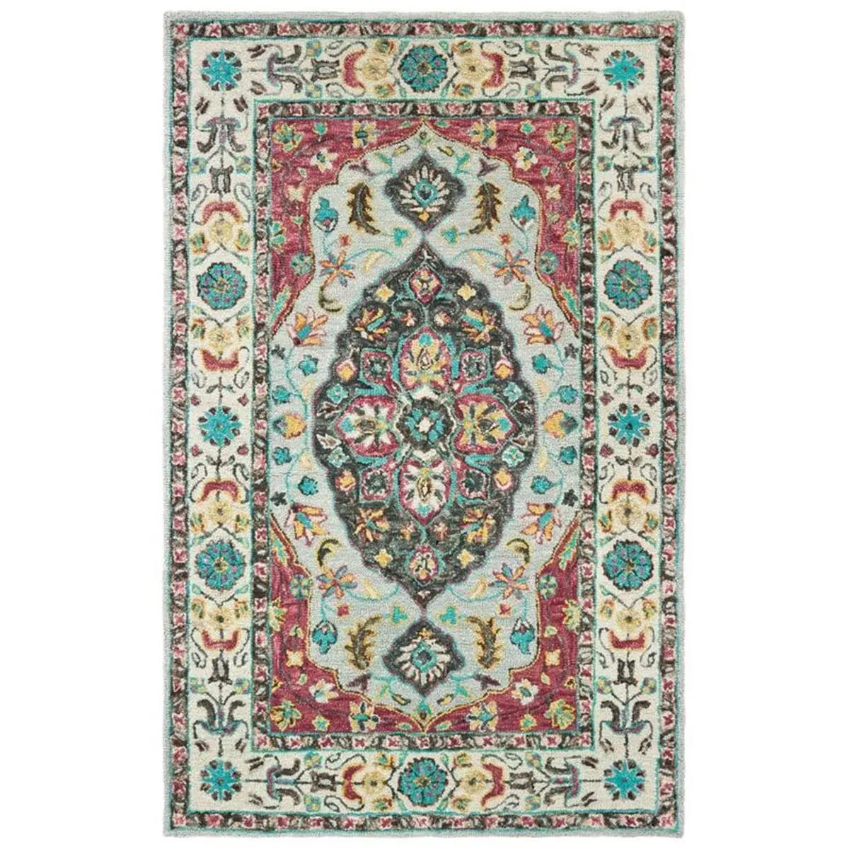 Oriental Weavers Zahra 75504 Traditional Chunky Loop Indoor Tufted Area Rug, 2ft6in x 8ft Rectangle Size, Grey, Soft, Boho Pattern, Ethnic Flair, Boho Pattern Area Rugs for Indoor Use