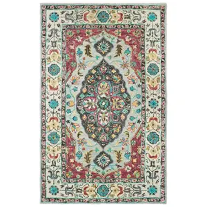 Oriental Weavers Zahra 75504 Traditional Tufted Area Rug, 2 ft. 6 in. x 8 ft. Rectangle, Grey, Chunky Looped Construction, Soft, Colorful Ethnic Style