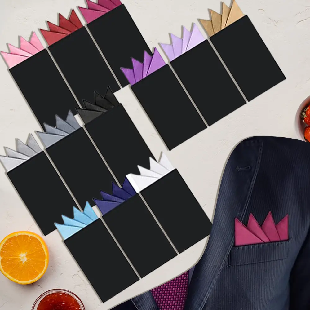 12 Pcs Pocket Squares for Men,Prefolded Suit Pocket Squares on Card Masculine Polyester Handkerchief Suit Accessories