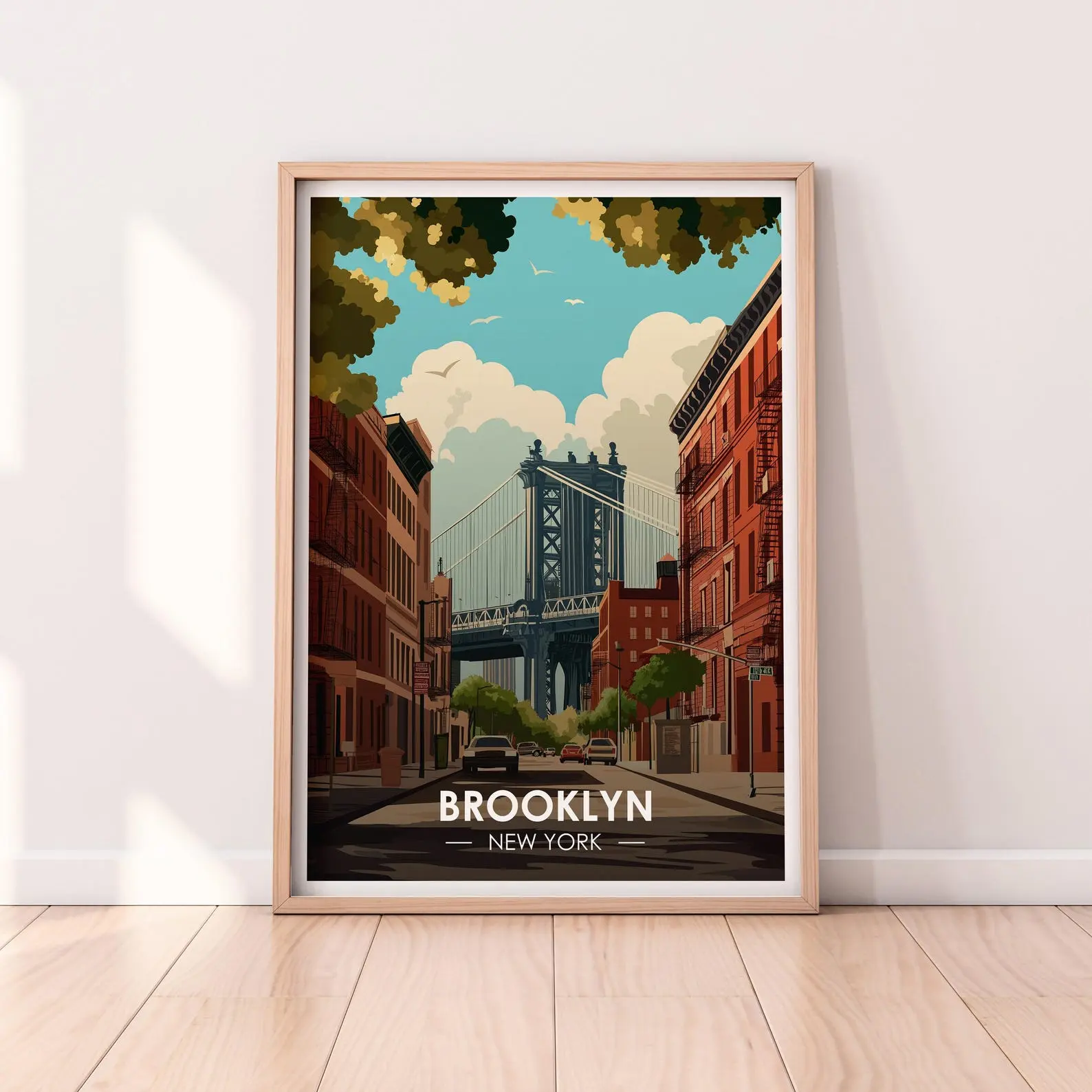 Brooklyn Poster New York Travel Poster Premium Print Brooklyn Nyc Print Travel Home Decor High-Quality Resin-Coated Photo Paper Inkjet Printing One Side Printed for Long-Lasting Color and Black-and-White Durability