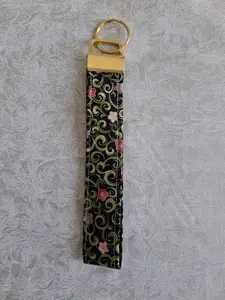 Black Floral Wristlet Keychain