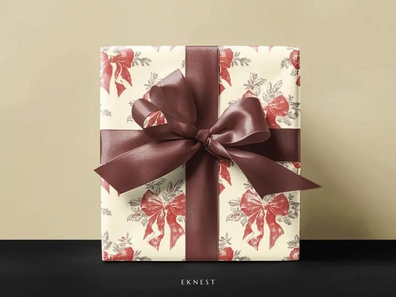 Christmas Toile Coquette Ribbon Bow Wrapping Paper, Vintage Red Beige, Xmas Holiday Gift Wrap, Classic Art Paper, Wrap Paper