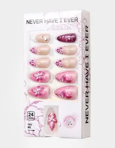 NEVER HAVE  Womens I EVER Super Bloom Almond Press-On Nails, Multi-Colored