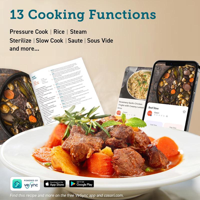 COSORI 9-in-1 Electric Instant Pot Pressure Cooker 6-Qt & Nutrilens R001S AI Scan Smart Nutrition Kitchen Scale Bundle – Digital Kitchen Scale with Type-C Charging & Bluetooth, Accurate Nutritional Analysis, Multi-Use Rice Cooker, Sauté, Sous Vide