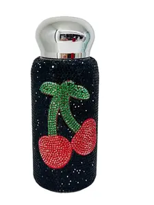 8oz Stainless Steel Thermal Rhinestone Vacuum Flask Drinkware Bling Portable Water Bottles Stylish Mug Tumbler Bottled  Cherry Design