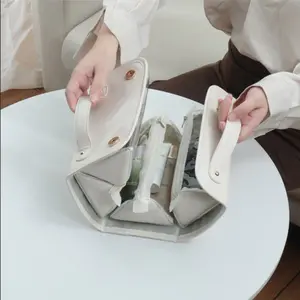 4-In-1 Travel Makeup Bag with Detachable Pouches, Large Hanging Toiletry Organizer, Waterproof PU Leather, Portable Roll Up Case