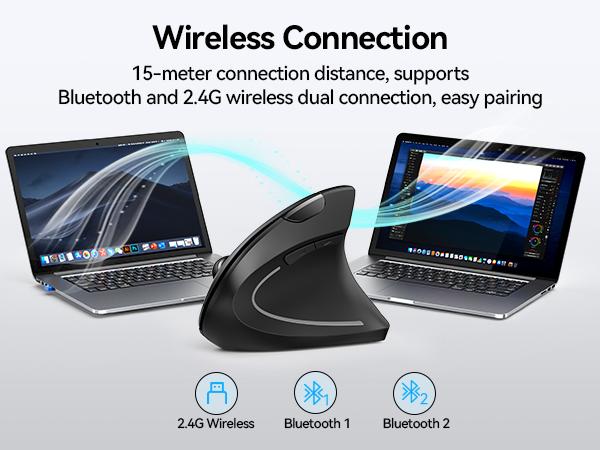 TECKNET Ergonomic Mouse, Wireless Bluetooth Vertical Mouse, 4800 DPI Optical Tracking, 6 Adjustable DPI, Quiet Clicks, 2.4GHz with USB A Receiver, 12 Months Battery, 6 Buttons, Wide Compatibility