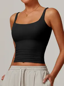 Women's Solid Color Sports Vest, Comfortable Breathable Sleeveless Top Sporty Cami Top for Yoga Gym Running, All-Season Athletic Wear, Yoga Workout Vest