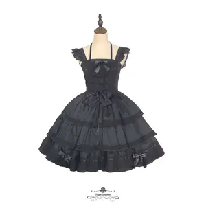 3 Tier All Black Classic Lolita Dress (with pockets)
