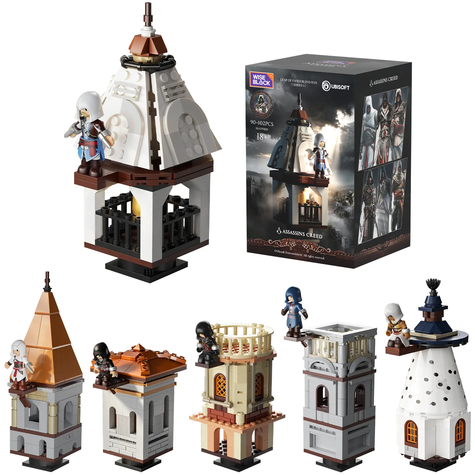 WISE BLOCK Assassin's Creed Leap of Faith Building Set, Altaïr Ibn-La'Ahad, Ezio Auditore, Edward Kenway, Shay Cormac,Arno Dorian, Bayek, Classic Fan Collectible Building Set for Adults Ages 18+, HA395101